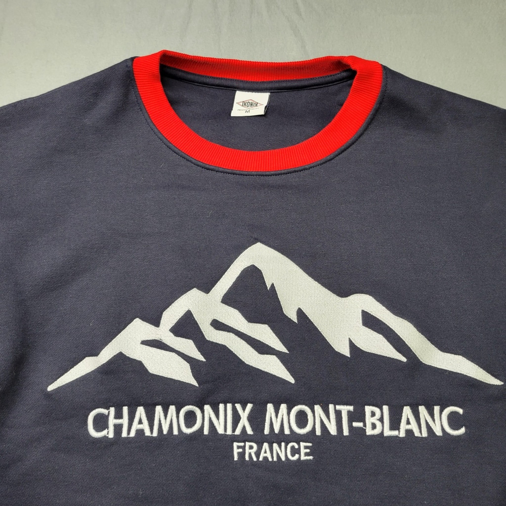Chamonix Mont-Blanc France Ski Sweatshirt Men Size M Ikonik Crewneck Blue Snow - Picture 2 of 10